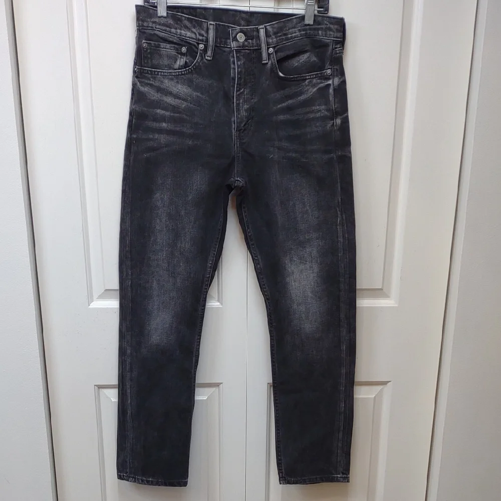 Levi's Men's 522 Black Label Washed Black Distressed Straight Stretch Jeans